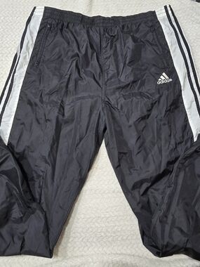 Vintage Adidas Track Pants Men’s Size XL Black Tear Away Snap Leg 90s Nylon